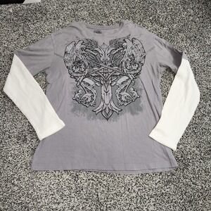 MMA Elite Y2k Cross Wing Grunge Emo Punk Skater Cyber Long Sleeve Mens Sz L Gray